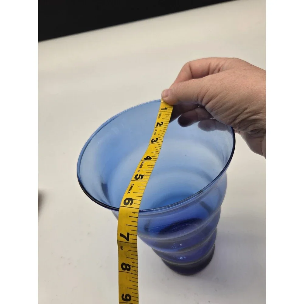 Vintage Cobalt Blue Art Deco Style Ribbed Conical Glass Vase